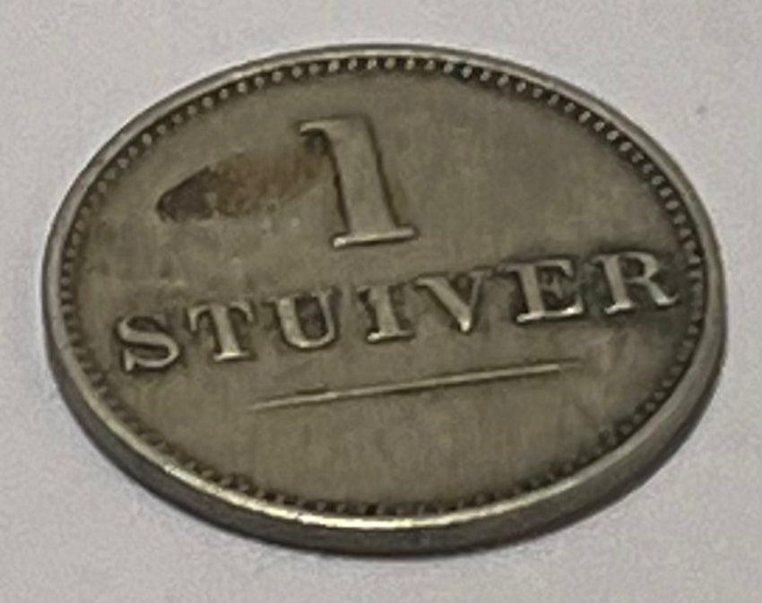 CURACAO, Jerushun + Co. ~ ND c. 1880 ~ 1 Stuiver token ~ Scholten-1408, KM-TN-1, Rulav Cur-5, light stain