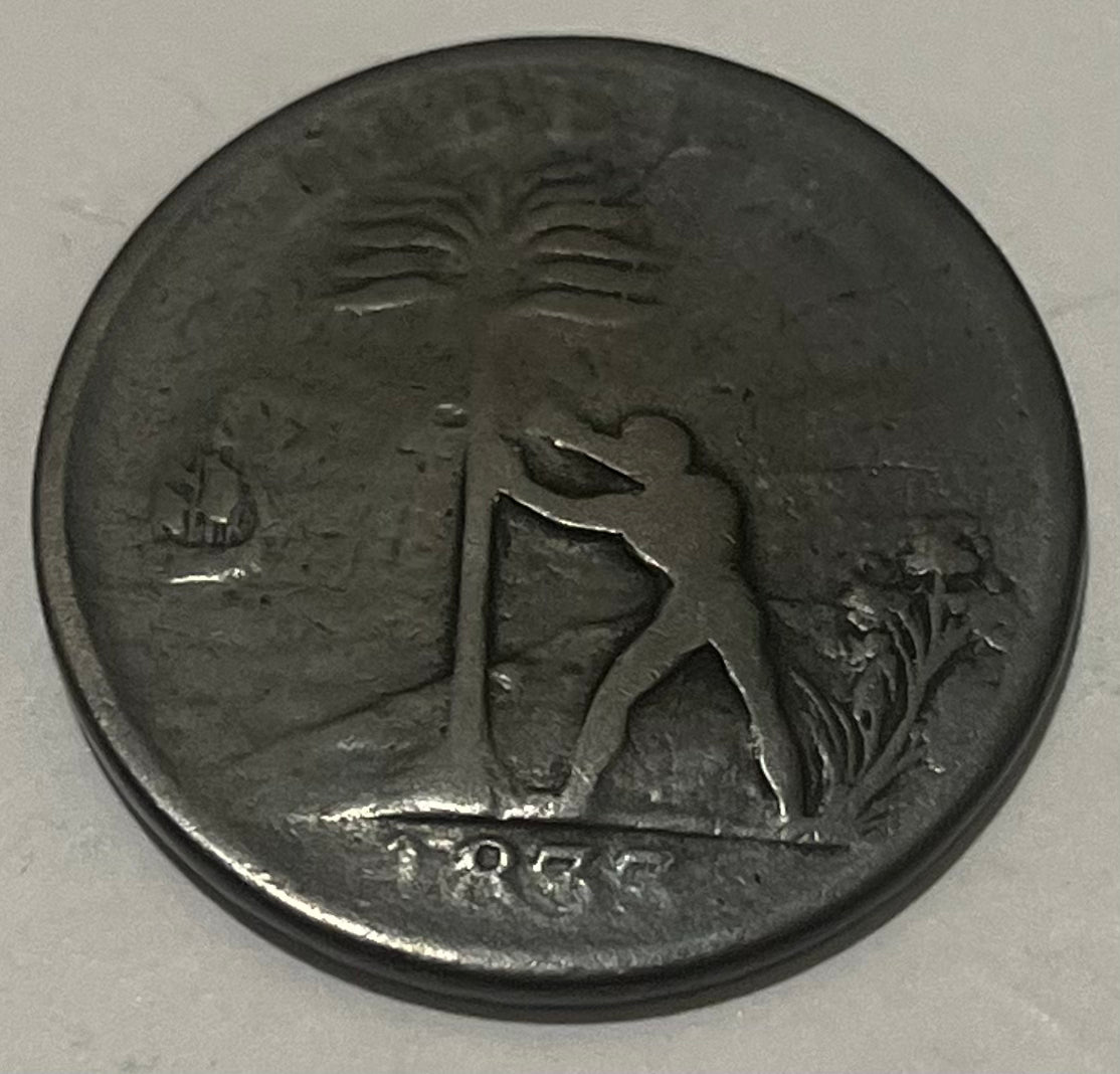 LIBERIA, 1833 ~ 1 cent token of the American Colonization for Freed Slaves ~ KM-TN1