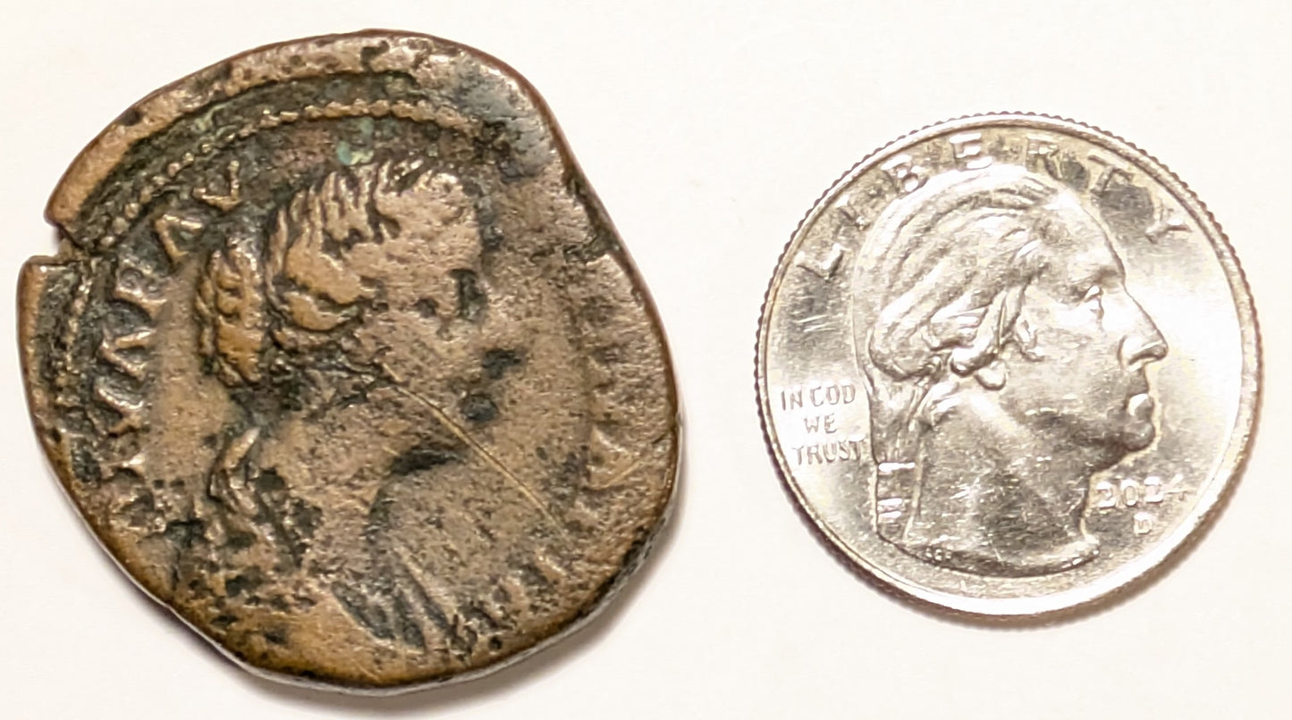 ROME, Diva Faustian, deified wife of M. Aurelius ~ AE Sestertius (26.08g) ~ Veiled draped bust right ~ Diana standing right, holding torch, crescent behind neck. SIDERIBVS RECEPTA SC ~ RIC-1715, SR-5233v ~ VG, rough, scarce