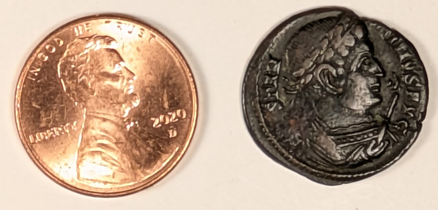 ROME, Constantine the Great ~ 307-337 ~ Æ Centenionalis (2.82g) ~ Laureate bust right, wearing robes & holding eagle tipped scepter ~ Altar inscribed VOT IS XX in 3 lines, globe on top, PTR in ex. Trier mint ~ SR-16174, RIC-7, 305 ~ Gd VF