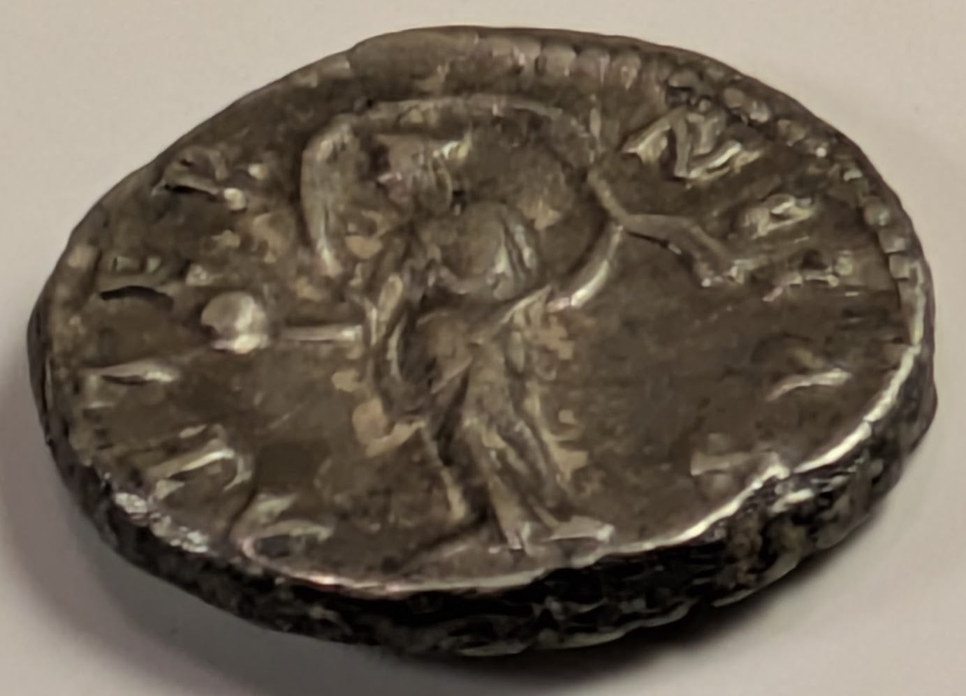 ROME, Diva Faustina Senior, wife of Antoninus Pius. Died 141 AD ~ Silver Denarius (3.51g) ~ Draped bust right DIVA FAVSTINA ~ Aeternitas standing front holding globe, veil blowing out around head AETERNITAS ~ RIC-351, RSC-32 ~ VF obv a bit porous
