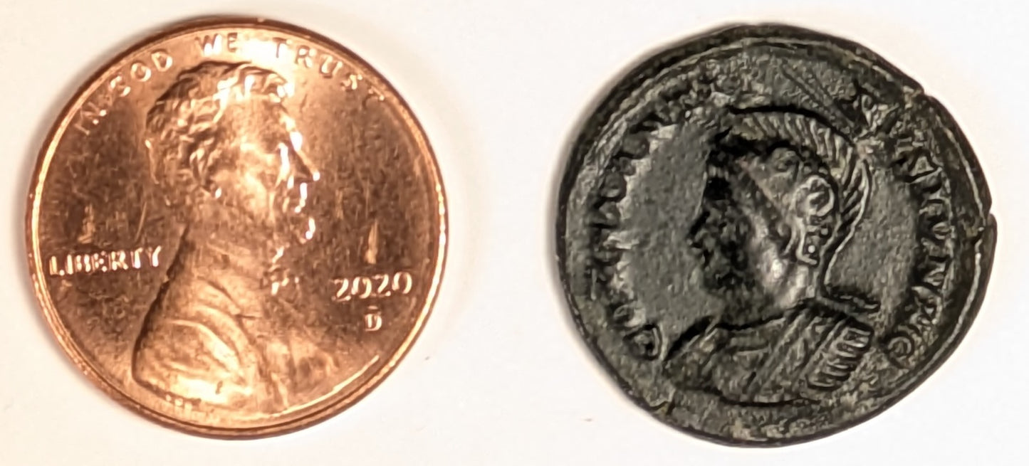 ROME, Constantine II ~ 337-340 (as Caesar 317-337) ~ Æ Centenionalis (2.96g) of London ~ Helmeted and cuirassed bust left ~ Globe on altar inscribed VOT IS XXX in 3 lines, PLON in ex., legend around. Ex Bill Porter ~ RIC-7, 287, SR-17149 ~ Nice VF