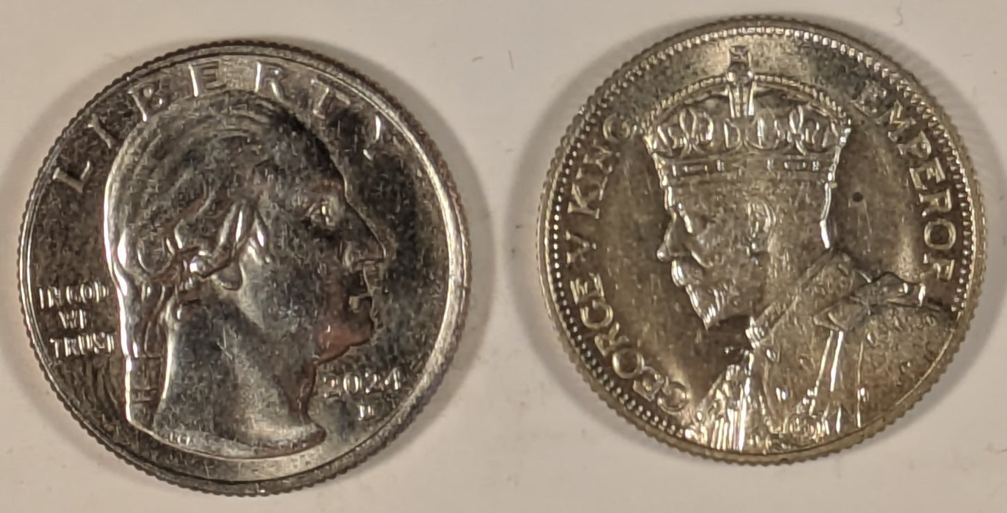 SOUTHERN RHODESIA, British Colony, George V ~ 1932 ~ Shilling ~ Bust of King left ~ Bird Headdress. 1st year of issue ~ Y-5, KM-3 ~ Choice BU, small spot behind head