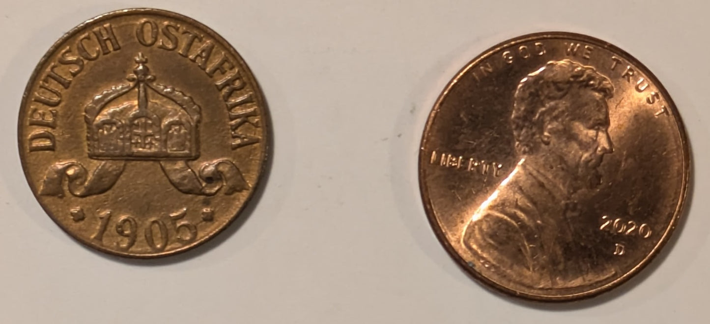 GERMAN EAST AFRICA, Wilhelm II of Prussia ~ 1905-J (Hamburg) ~ 1/2 Heller ~ Y-6, KM-6 ~ R&B unc