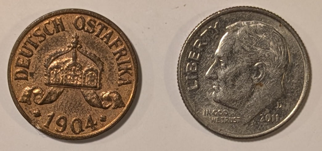 GERMAN EAST AFRICA, Wilhelm II of Prussia ~ 1904-A (Berlin) ~ 1/2 Heller ~ Key date ~ Y-6, KM-6 ~ Mostly red unc