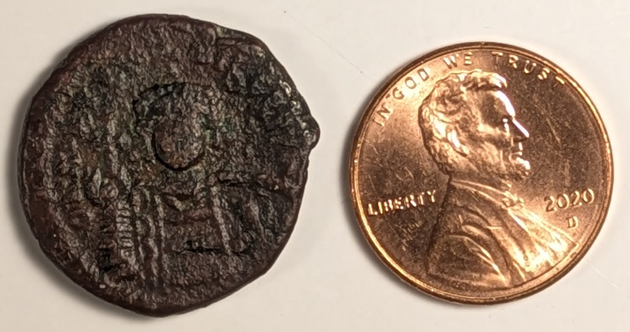 BYZANTINE, Maurice Tiberius ~ 582-602 (Year 3 584-5) ~ Æ Half Follis (5.98g) ~ Crowned cuirassed facing bust ~ Large K, ANNO III, KYZ in ex. Cyzicus mint. Ex CNG XIX, Lot 241 (Feb. 1992). Scarce ~ SB-520, MIB-89D ~ aVF