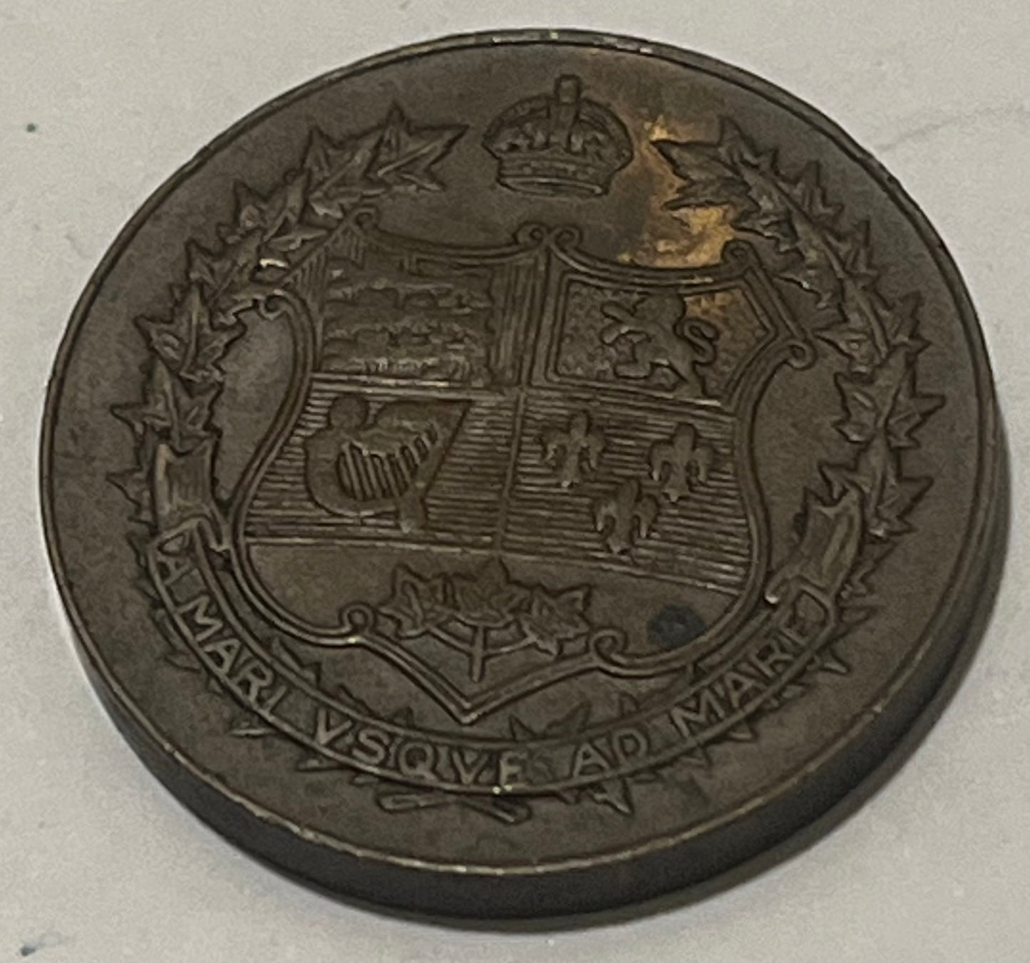 CANADA, 60th Anniversary of Confederation ~ 1927 ~ AE27 ~ Conjoined busts of George V and Mary left ~ Arms ~ TC-234773 ~ EF+