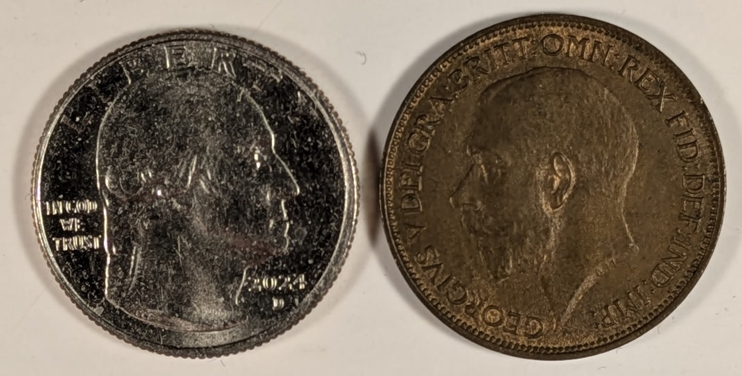 GREAT BRITAIN, George V ~ 1924 ~ Half Penny ~ Y-61.1, KM-89 ~ Brown unc., touch of red