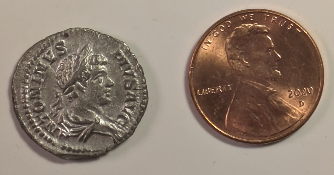 ROME, Caracalla ~ 198-217 AD (205 AD) ~ Silver Denarius (2.88g) ~ Laureate bust right ~ Felicitas standing left, holding short caduceus & cornucopia FELICITAS AVGG ~ SR-6799, RIC-127, RSC-64 ~ Nice EF