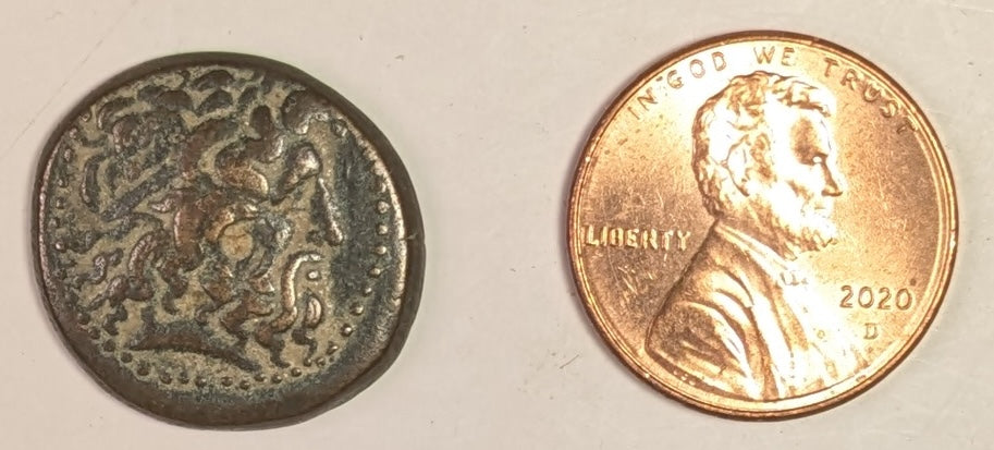 PTOLEMAIC EGYPT, Ptolemy III, Euergetes ~ 246-221 BC ~ Æ19 (5.27g) of Tyre ~ Head of Zeus Ammon right. Wolf attributes to PIII, SNG & Svo say PII ~ Eagle standing left on thunderbolt, club to left ~ SNG Cop-496-497, Svo0 709-710 ~ Ch. VF, nice portrait