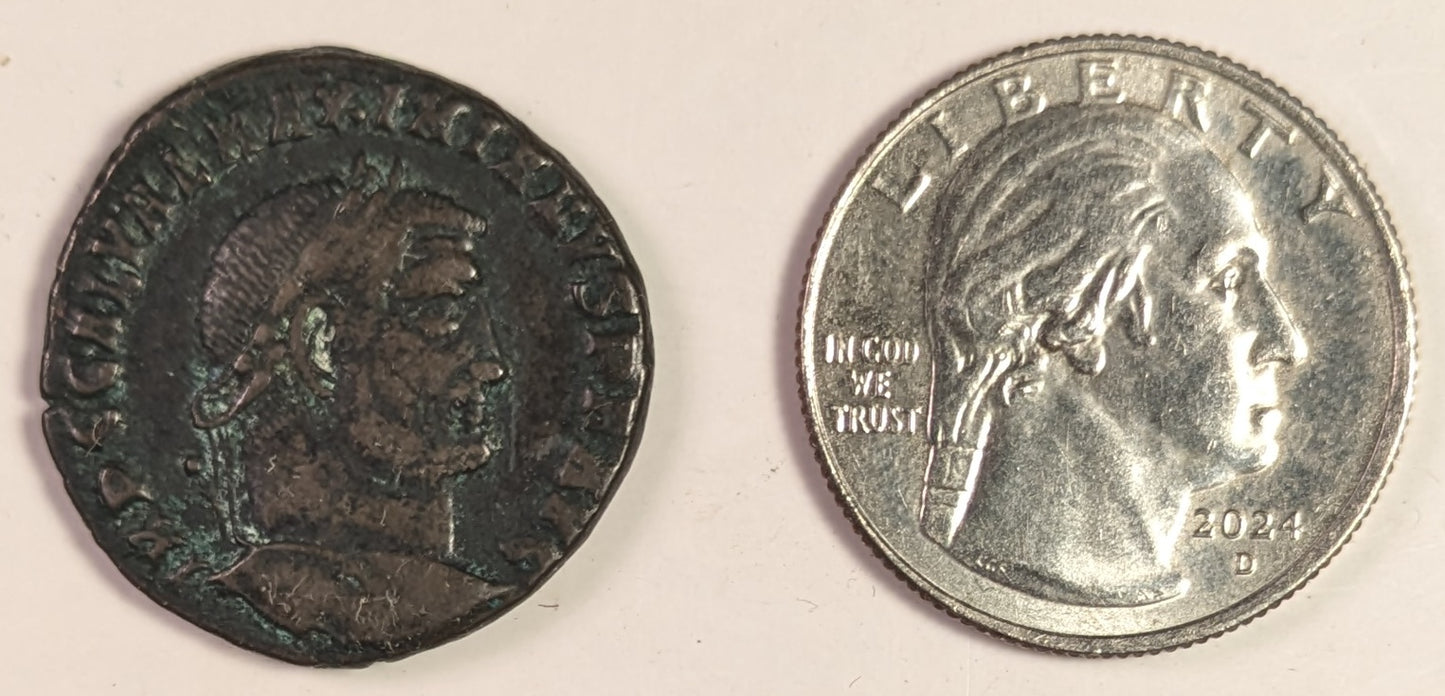 ROME, Galerius, as Augustus ~ 305-311 ~ Æ Follis of Heraclea ~ Laureate bust right ~ Genius, wearing modius, stg. l., holding patera and cornucopia, star in field, HTG in ex. ~ SR-14514 ~ aVF
