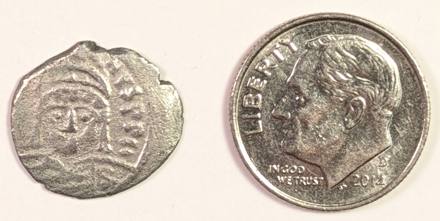 BYZANTINE, Justin II ~ 565-578 AD ~ Silver 1/2 Siliqua (1.13) of Carthage ~ Helmeted facing bust, partial legend “NVSPP” ~ FELIX RES PVBL in 3 lines ~ SB-392, MIB-32, DO-191 ~ aVF/GVF