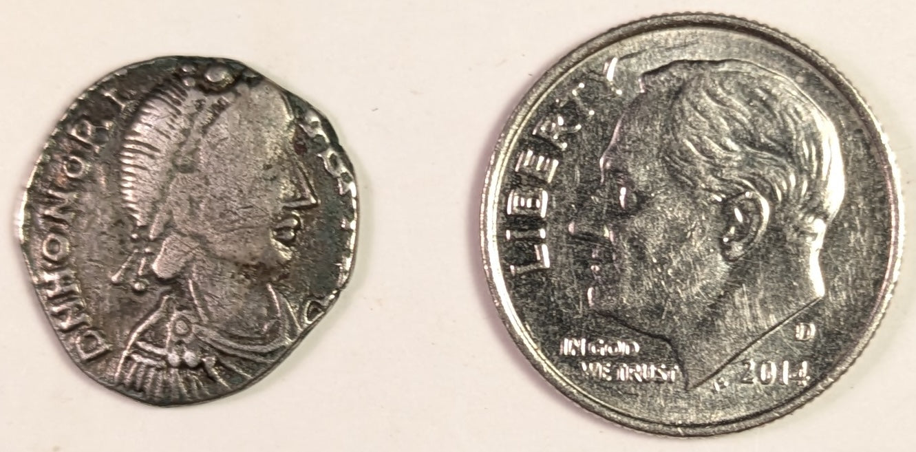 VANDALS, Carthage, Gaiseric ~ 428-477 ~ Silver Siliqua (1.52g) ~ Bust right DN HONORIUS. Vandalic imitation in name of Honorius ~ Roma seated left wearing long robes and helmet VRBS ROMA ~ MEC-2, BMC-6 ~ Gd Fine