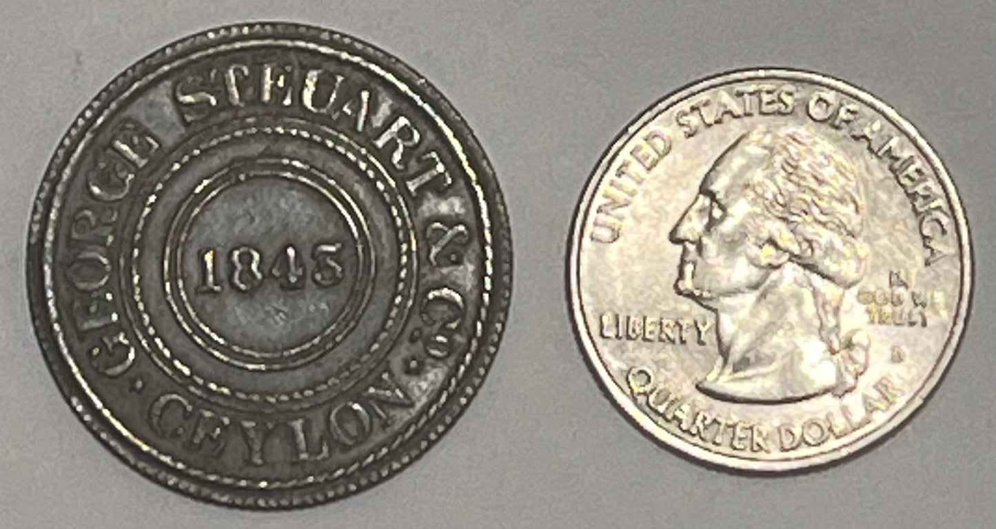 CEYLON, George Steaurt & Co ~ 2 women at work filling sack ~ "George Steaurt & Co Ceylon" around 1843/ "Wekande Mills" ~ Pridmore-96 ~ both the Tamil + Sinhalese scripts are incorrect