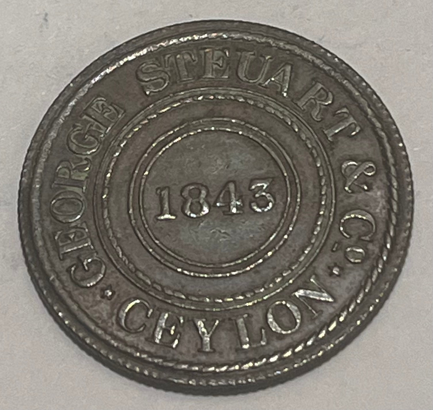 CEYLON, George Steaurt & Co ~ 2 women at work filling sack ~ "George Steaurt & Co Ceylon" around 1843/ "Wekande Mills" ~ Pridmore-96 ~ both the Tamil + Sinhalese scripts are incorrect