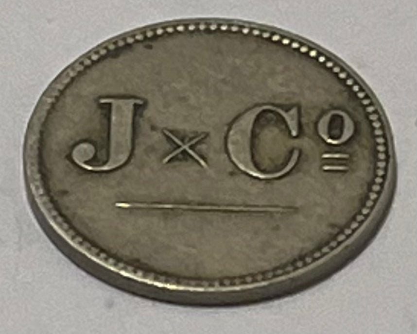 CURACAO, Jerushun + Co. ~ ND c. 1880 ~ 1 Stuiver token ~ Scholten-1408, KM-TN-1, Rulav Cur-5, light stain