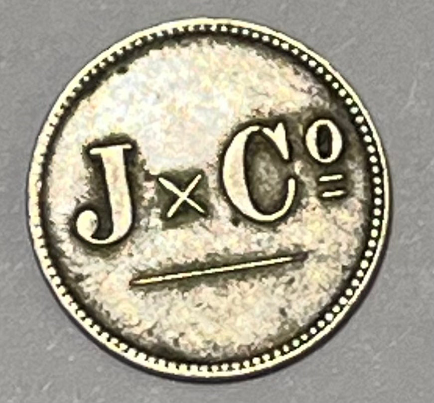 CURACAO, Jerushun + Co. ~ ND c. 1880 ~ 1 Stuiver token ~ Scholten-1408, KM-TN-1, Rulav Cur-5, light stain