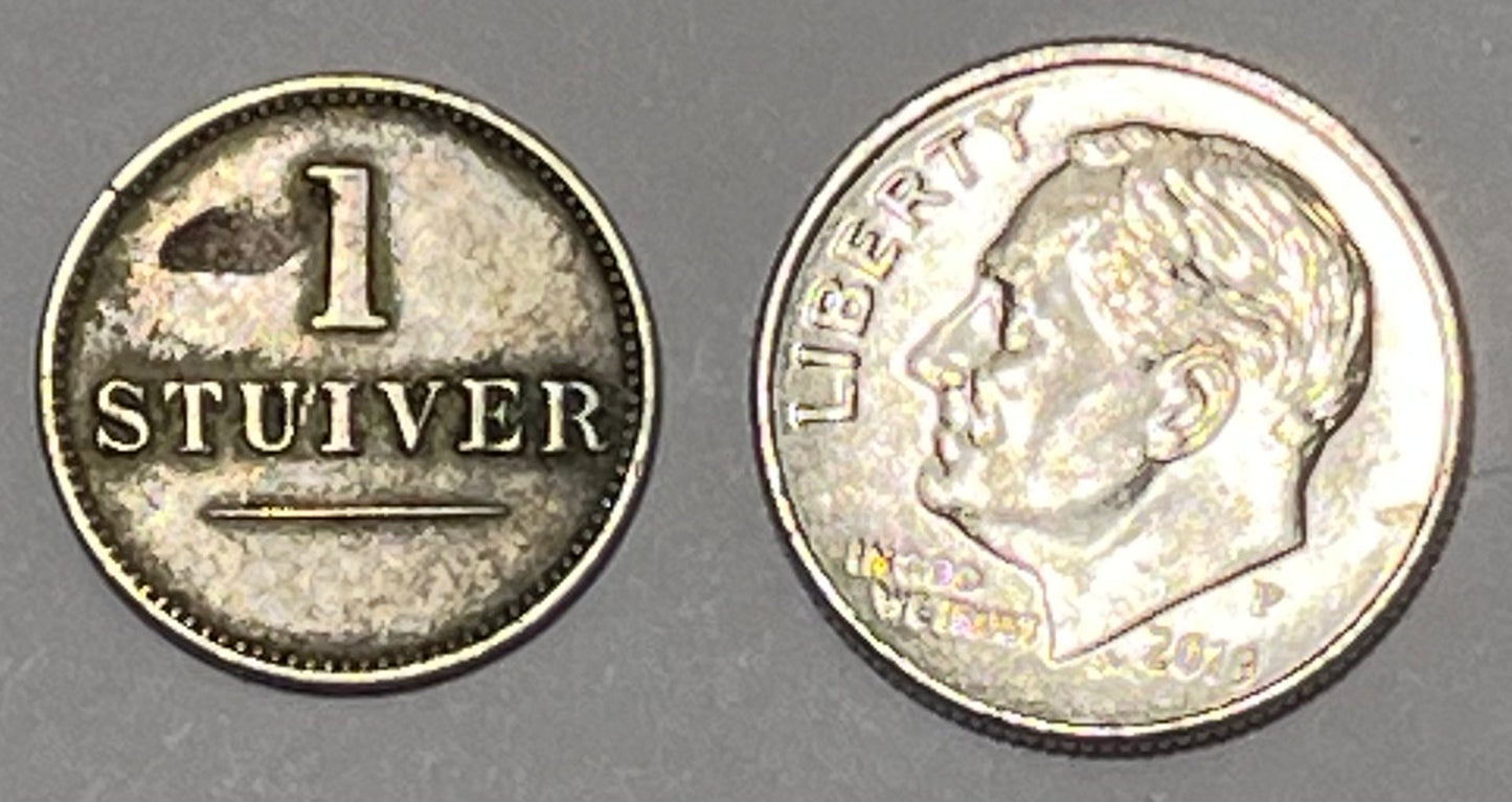 CURACAO, Jerushun + Co. ~ ND c. 1880 ~ 1 Stuiver token ~ Scholten-1408, KM-TN-1, Rulav Cur-5, light stain