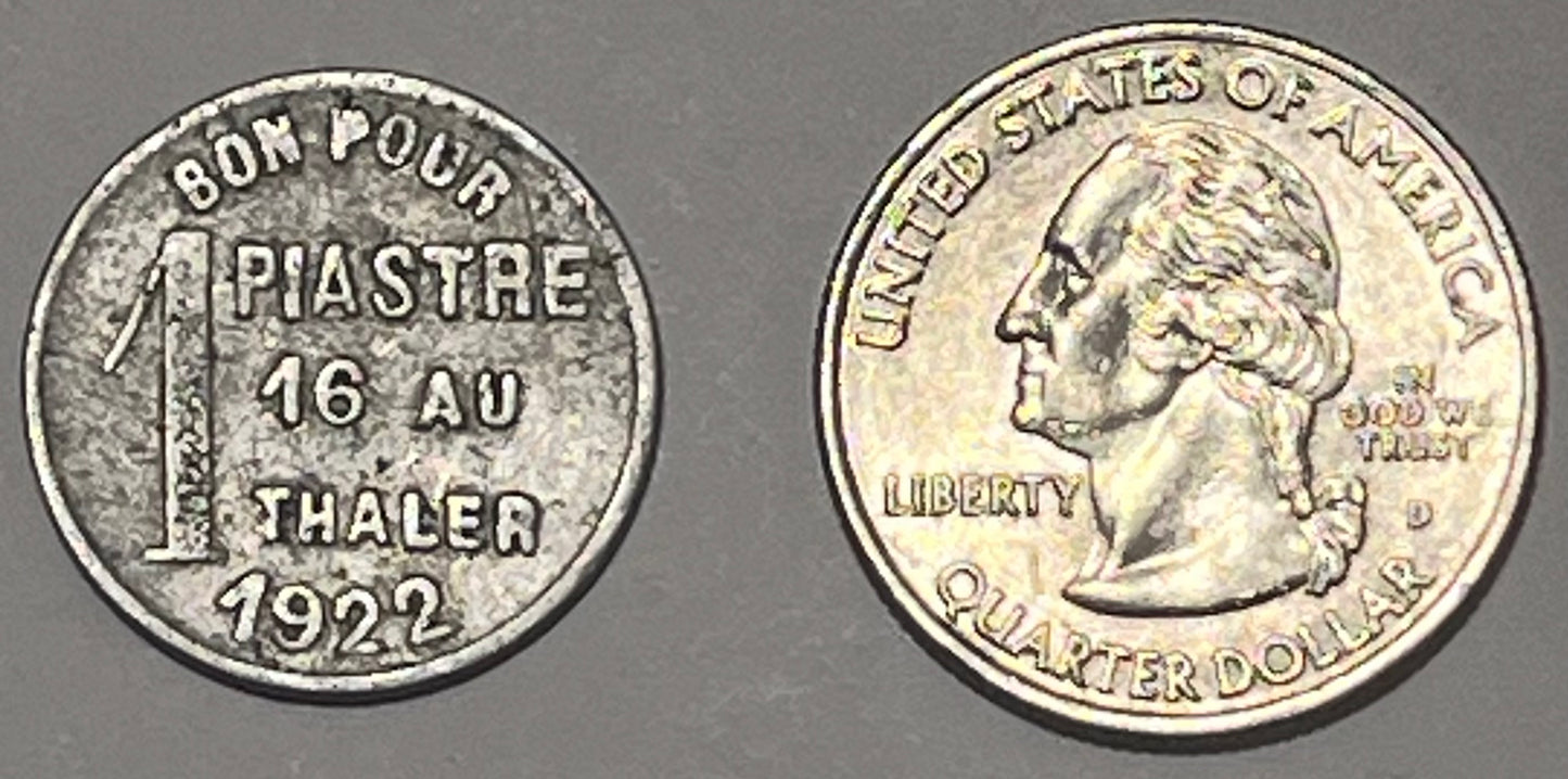 ETHIOPIA, 1922 ~ 1 Piastre, 1/16 Thaler ~ Dire-Dacua ~ Gill-TK2, KM-TN1 ~ 22mm .76? aluminum