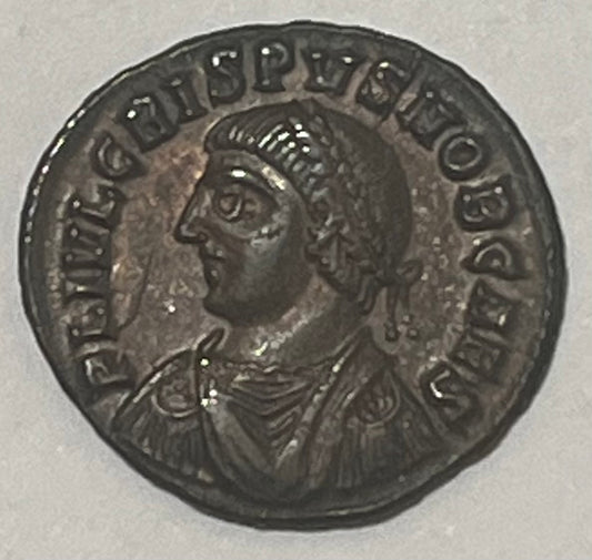 ROME, Crispus ~ 309-326 AD ~ Laurel bust left ~ Camp gate with two turrets and star above ~ Alexandria mint ~ RIC-35, SR-16813 ~ Bronze AE 3 ~ Choice