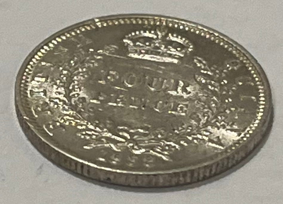 BRITISH GUIANA (GUYANA) ~ 1938 ~ 4 Pence ~ George VI ~ Crowned denomination within wreath ~ Key date ~ 30,000 minted ~ High grade
