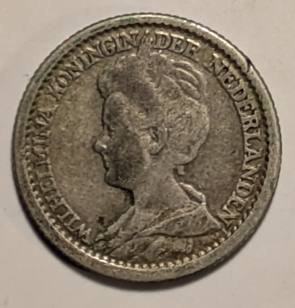 NETHERLANDS, Wilhelmina ~ 1913 ~ 25 cents ~ 3rd coinage, mature head ~ Y-40, KM-146 ~ Fine