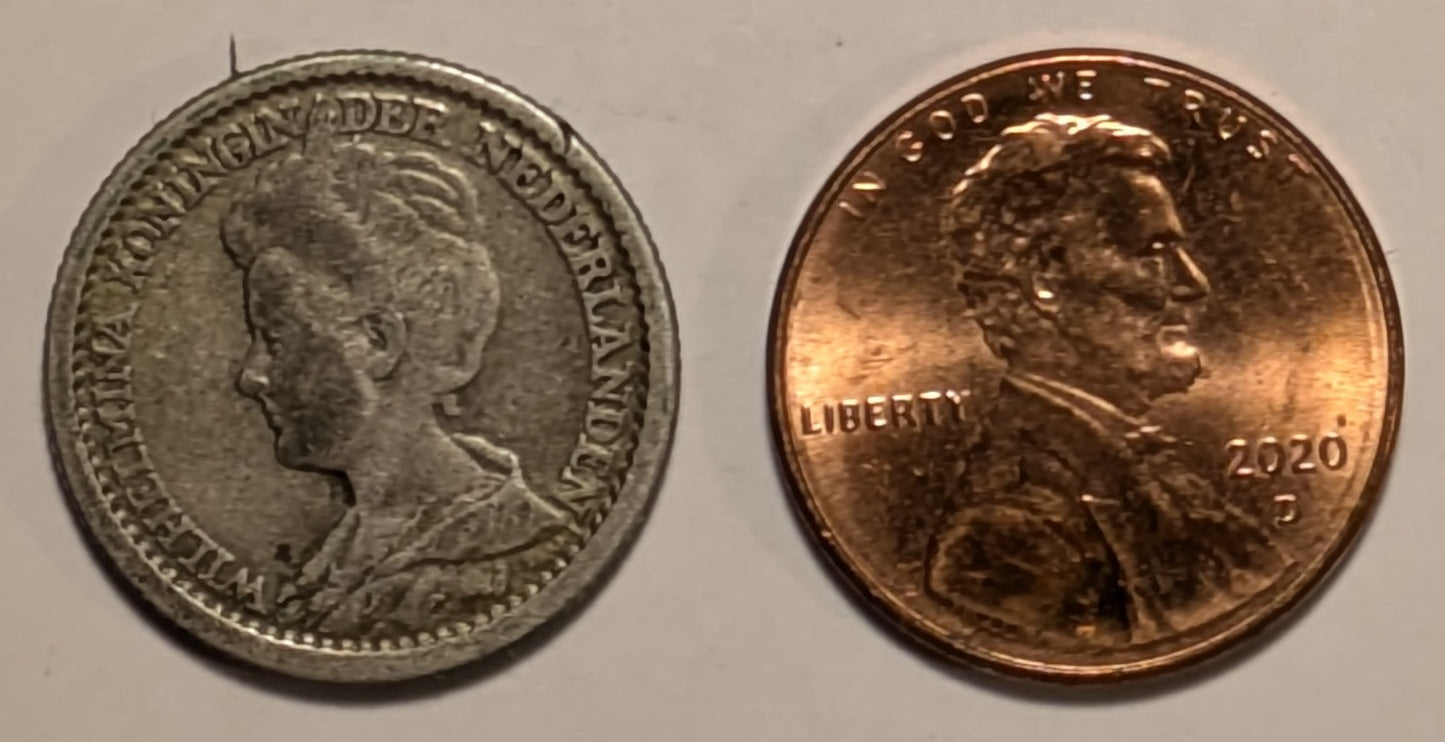 NETHERLANDS, Wilhelmina ~ 1913 ~ 25 cents ~ 3rd coinage, mature head ~ Y-40, KM-146 ~ Fine