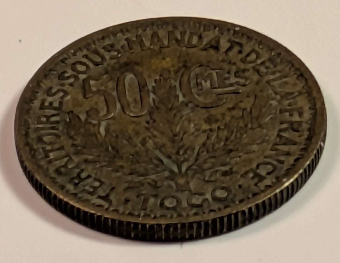 TOGO, French Mandate, League of Nations ~ 1925 ~ 50 Centimes ~ 3 year type ~ Aluminum-Bronze ~ Y-1, KM-1 ~ VF