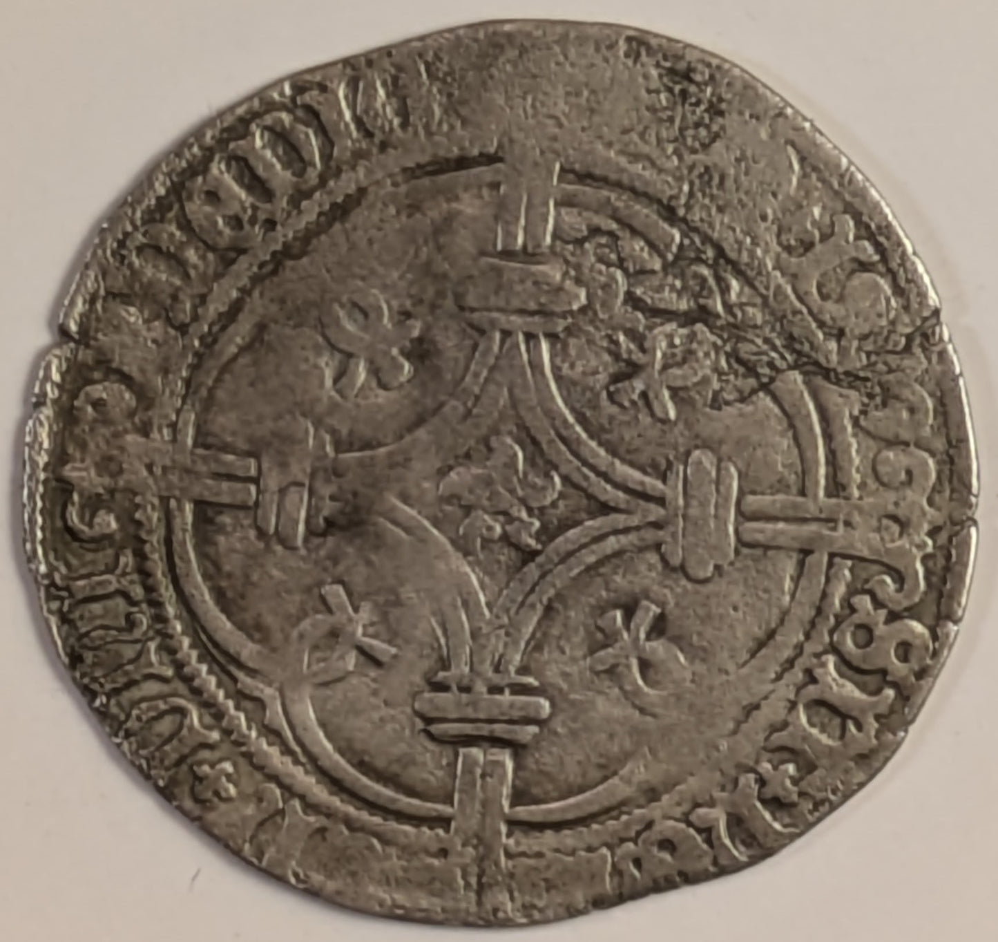 NETHERLANDS, Holland, Philipp the Fair ~ 1499 ~ Stuiver ~ Shield of Austria-Burgundy ~ Ornamented long cross in qutrefoil ~ mm in center, date. Ex David Cervin collection, via Schulman ~ Lev-III-271a, Fr-, GH-120-6 ~ VG-F, weak in spots, date is clear