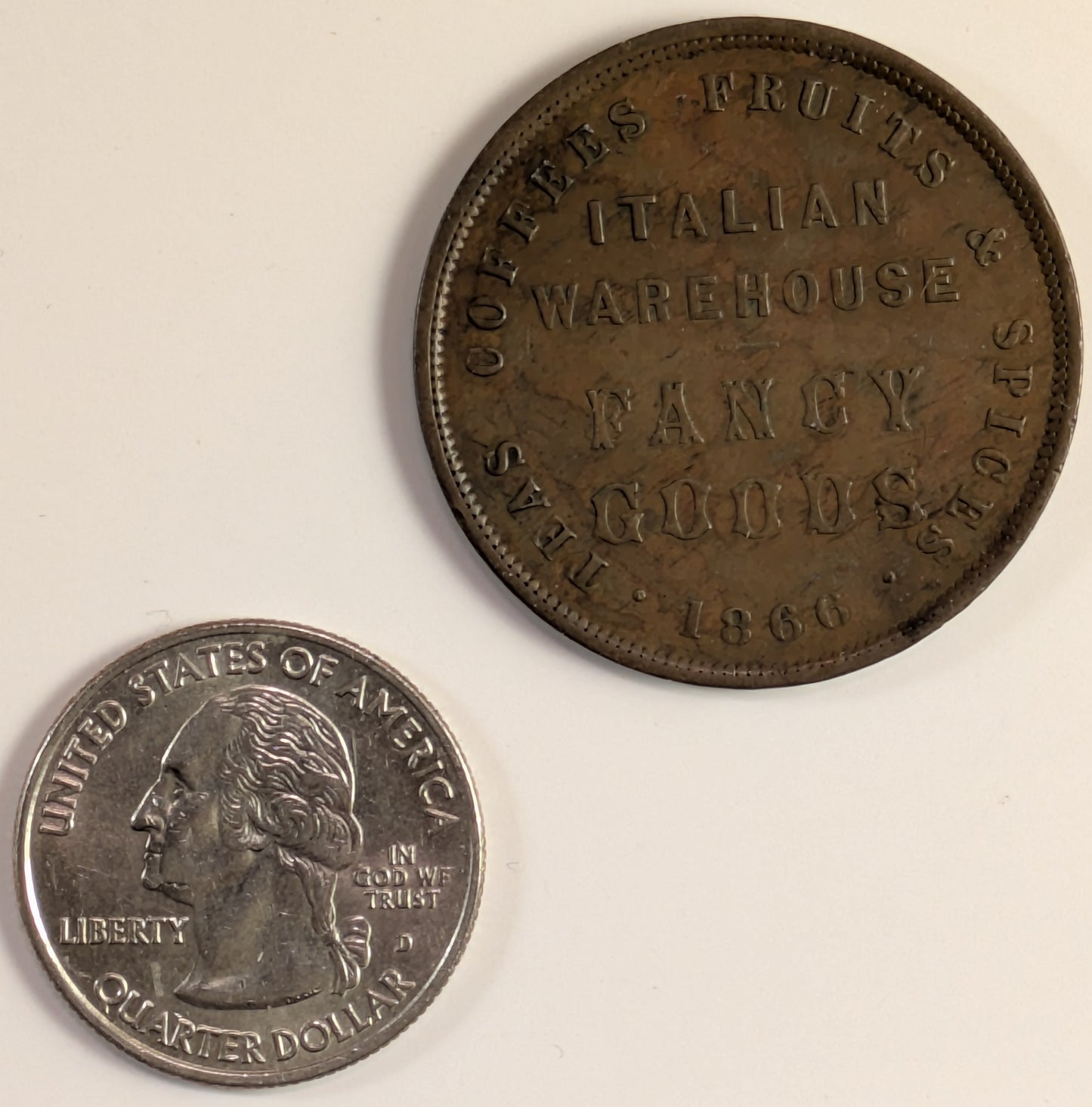 NEW ZEALAND, Christchurch, Alliance Tea Company ~ 1866 ~ Penny Token ~ Legend, Y of "Company" level with D of "New Zealand", Type 1 ~ Legend ~ KM-Tn.1, A-7, Ren-13 ~ VF