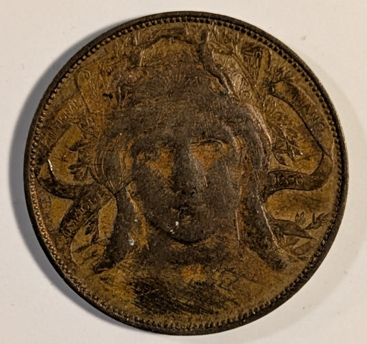 ITALY, Milan International Exposition ~ 1906 ~ 20 Centimes, AE 29mm ~ Facing female head ~ "Value inside the expo convertible to legal money for the duration of the expo" ~ VF/VF+