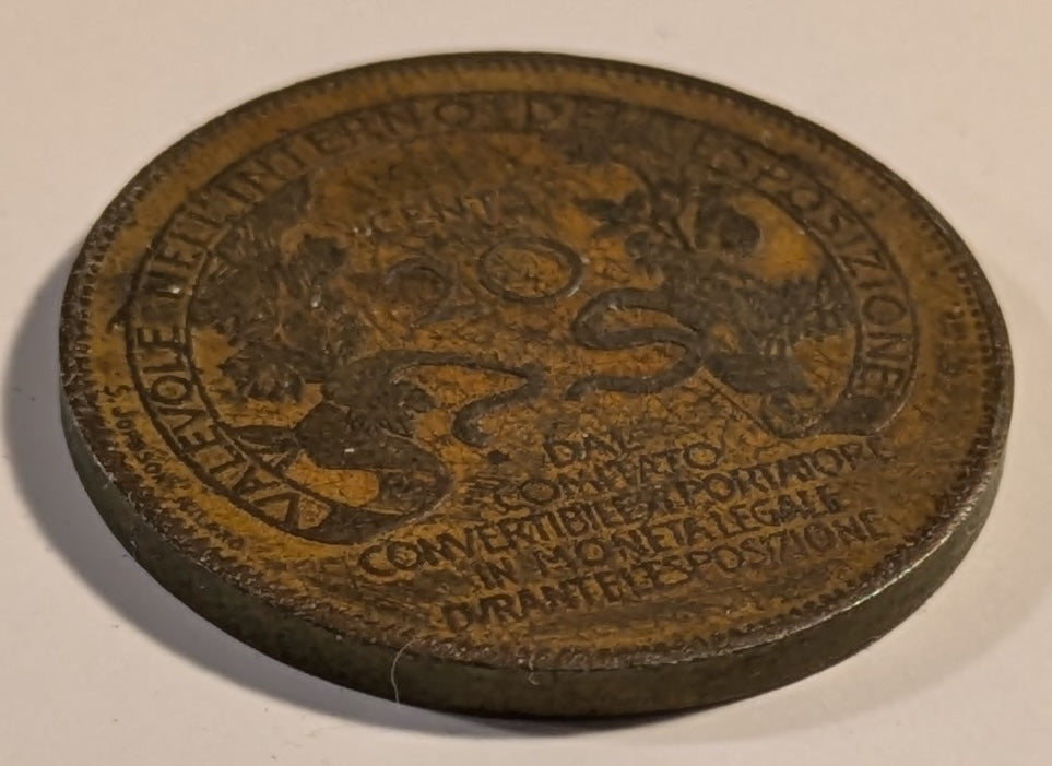 ITALY, Milan International Exposition ~ 1906 ~ 20 Centimes, AE 29mm ~ Facing female head ~ "Value inside the expo convertible to legal money for the duration of the expo" ~ VF/VF+