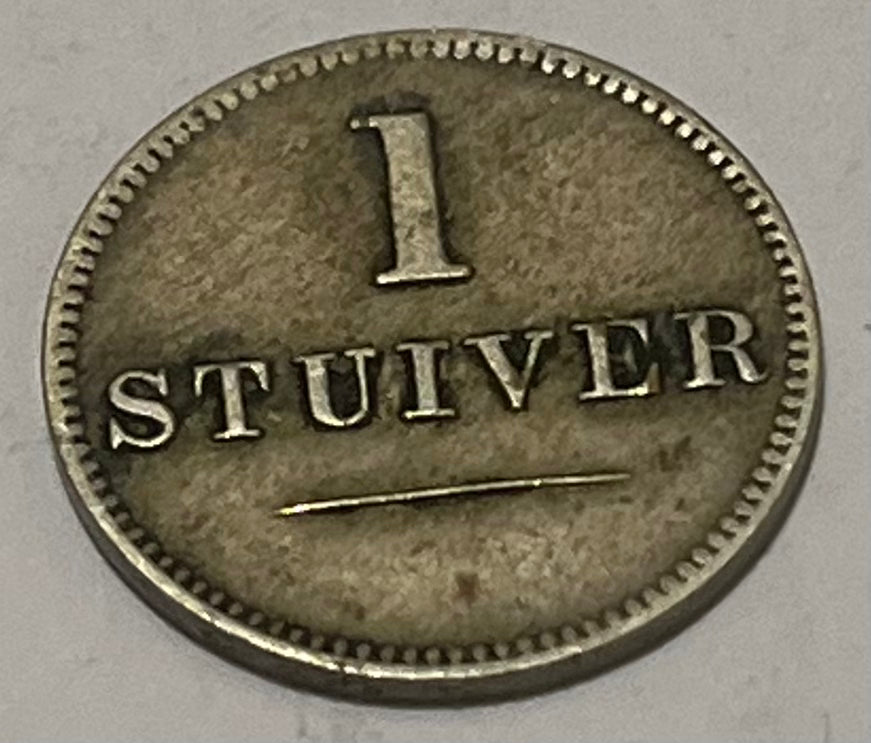 CURACAO, J.J. Naer Co. ~ c. 1880 ~ 1 Stuiver token ~ "JJN" ~ "1 Stuiver" ~ Sch-1409, KM-Tn-2, Rul Cur ~ GVF