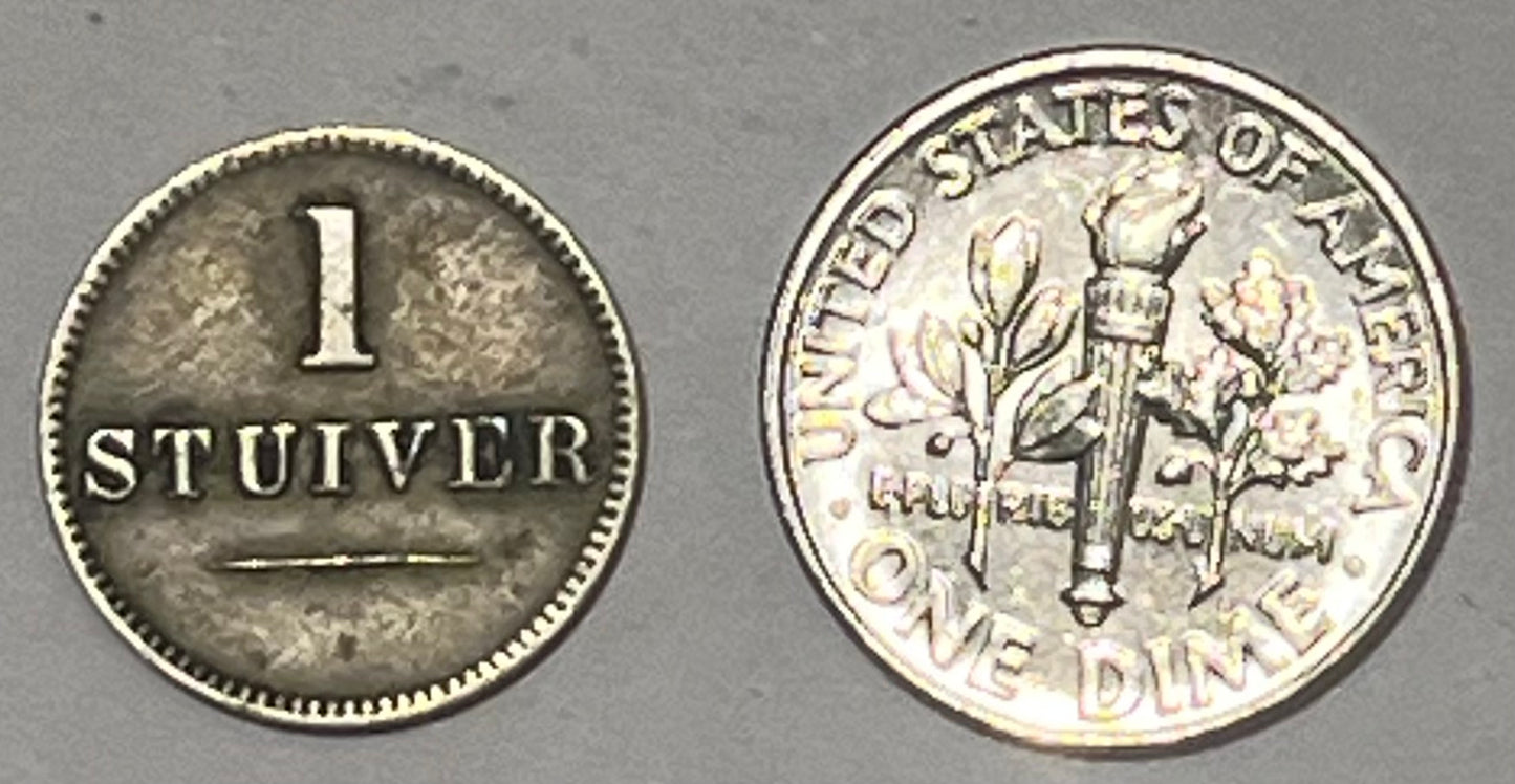 CURACAO, J.J. Naer Co. ~ c. 1880 ~ 1 Stuiver token ~ "JJN" ~ "1 Stuiver" ~ Sch-1409, KM-Tn-2, Rul Cur ~ GVF