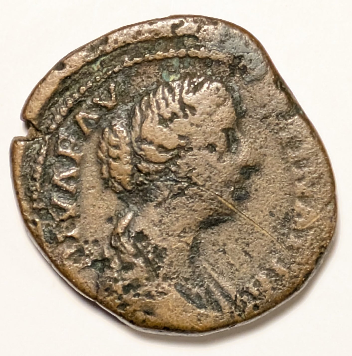 ROME, Diva Faustian, deified wife of M. Aurelius ~ AE Sestertius (26.08g) ~ Veiled draped bust right ~ Diana standing right, holding torch, crescent behind neck. SIDERIBVS RECEPTA SC ~ RIC-1715, SR-5233v ~ VG, rough, scarce