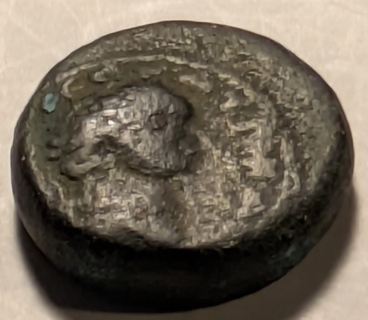 SAMARIA, Neapolis, Domitian ~ 81-96 ~ AE16 (5.05g) ~ Laureate bust right ~ Two ears of grain on 1 stal, LEI = year 15 = 86/87 AD. Usually seen dated year 11. ~ Ros-6 ~ G/VG, obv. o.c.