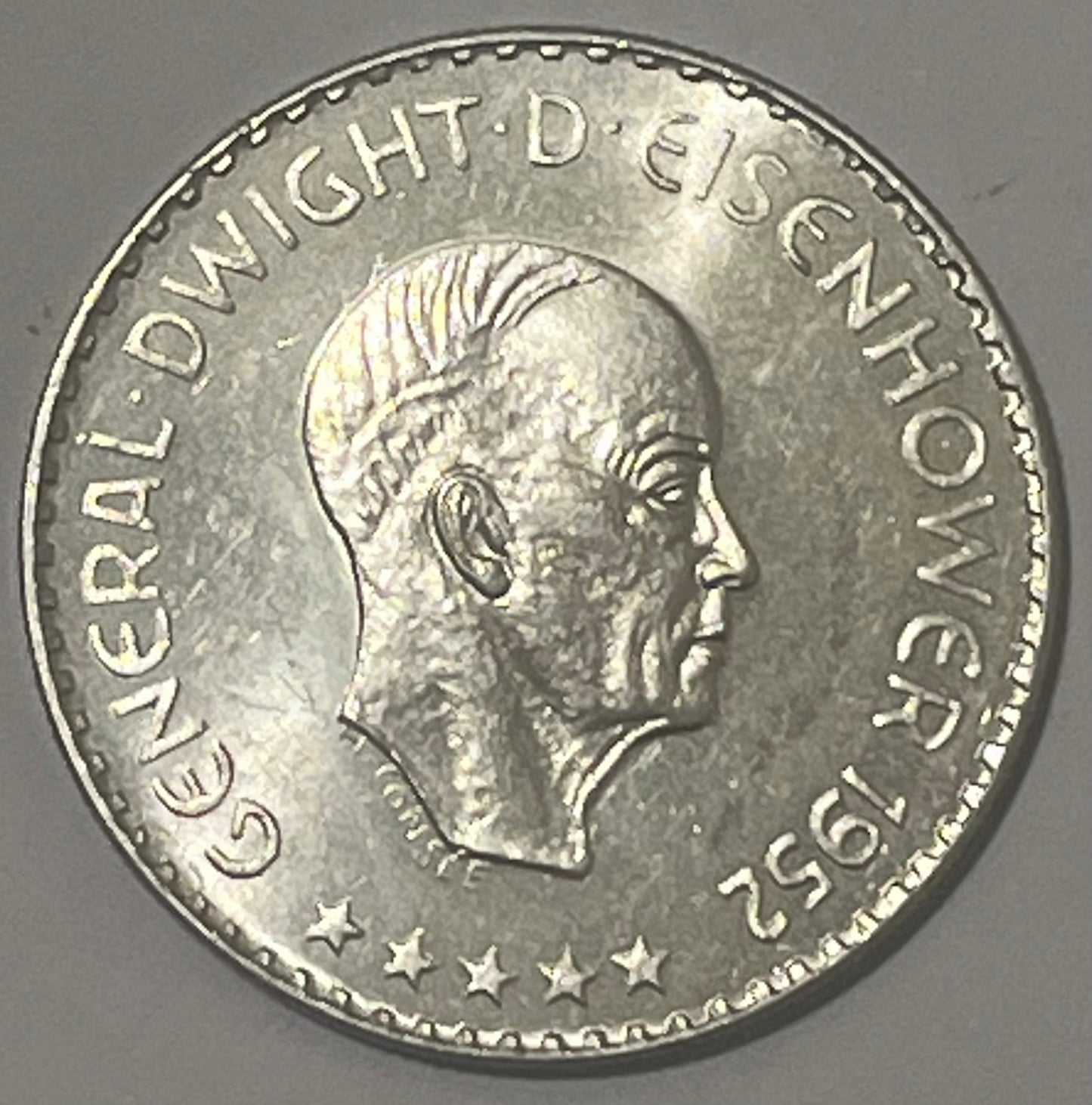 EUROPA FEDERATION, Europino Coinage ~ 1952-HM (Hamburg) ~ 2 1/2 Europinos (= 1/2 Dollar) ~ Bust of Dwight D. Eisenhower right ~ Torch ~ Bruce-X11, Kenny-19 ~ PL BU