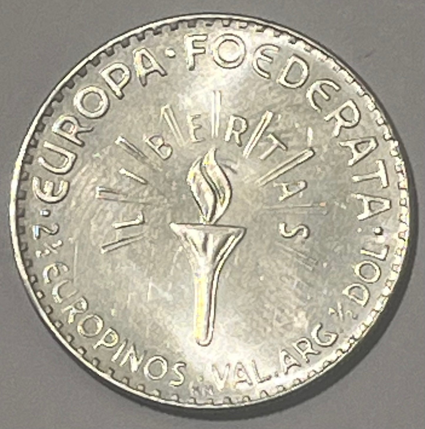 EUROPA FEDERATION, Europino Coinage ~ 1952-HM (Hamburg) ~ 2 1/2 Europinos (= 1/2 Dollar) ~ Bust of Dwight D. Eisenhower right ~ Torch ~ Bruce-X11, Kenny-19 ~ PL BU