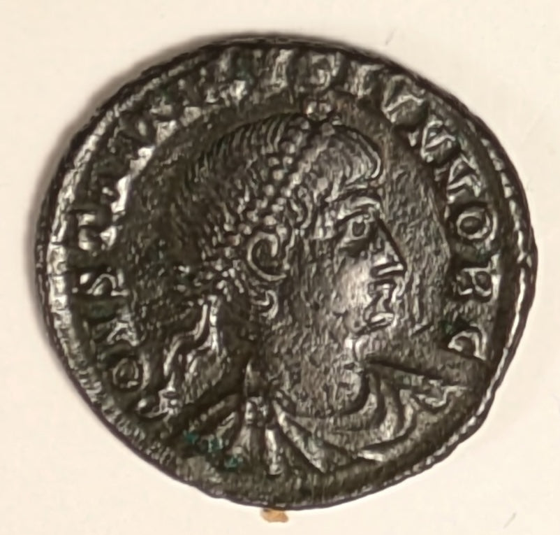 ROME, Constantine II ~ 337-340 ~ Æ4 (2.49g) of Cyzicus ~ Bust right ~ 2 soldiers stg., either side of 1 standard, SMKA in ex, glor iaexer citvs around ~ RIC-27. LRBC-1275 ~ Nice glossy  VF