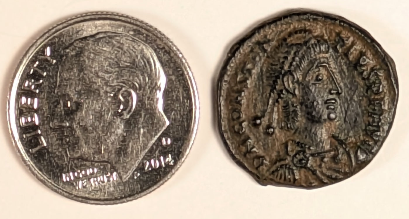 ROME, Constantius II ~ 337-361 ~ Æ 1/2 Centenionalis (2.46g) Cyzicus ~ Bust right,dn constanivs pf avg ~ Soldier adv. left, spearing fallen  horseman, SMKΕ in ex, fel temp reparatio ~ RIC-VIII, 104 ~ VF