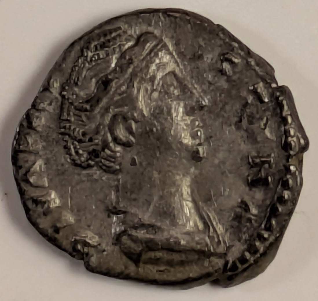 ROME, Diva Faustina Senior, wife of Antoninus PIUS, Died 141 AD ~ Silver Denarius (2.49g) ~ Draped bust right DIVA FAUSTINA ~ Vesta seated left, holding patera and short scepter AVGVSTA ~ SR-4588, RIC-371, RSC-119 ~ Toned aVF on short flan