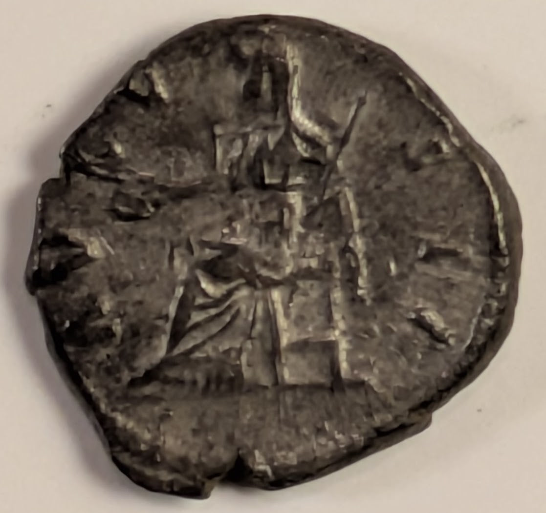 ROME, Diva Faustina Senior, wife of Antoninus PIUS, Died 141 AD ~ Silver Denarius (2.49g) ~ Draped bust right DIVA FAUSTINA ~ Vesta seated left, holding patera and short scepter AVGVSTA ~ SR-4588, RIC-371, RSC-119 ~ Toned aVF on short flan