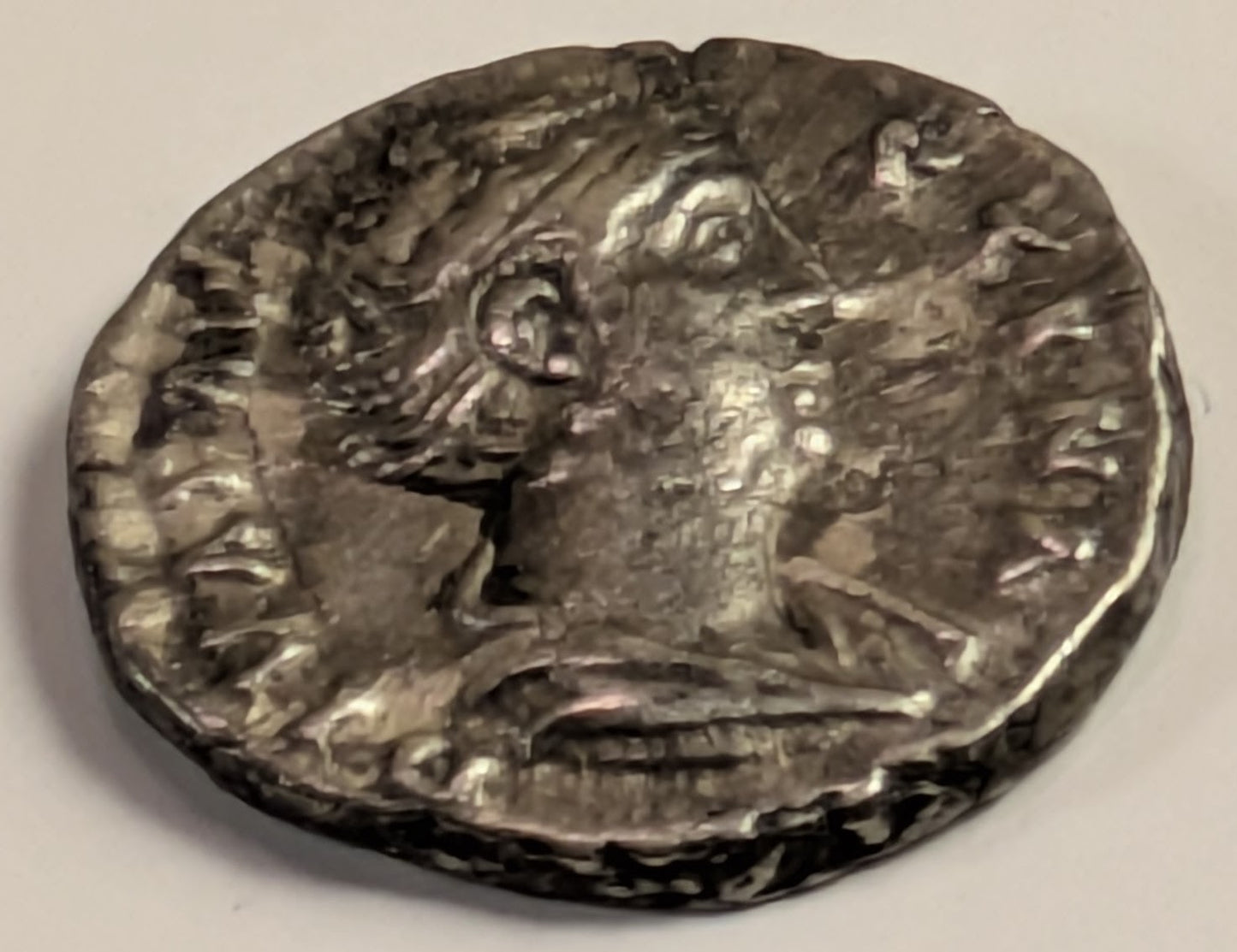 ROME, Diva Faustina Senior, wife of Antoninus Pius. Died 141 AD ~ Silver Denarius (3.51g) ~ Draped bust right DIVA FAVSTINA ~ Aeternitas standing front holding globe, veil blowing out around head AETERNITAS ~ RIC-351, RSC-32 ~ VF obv a bit porous