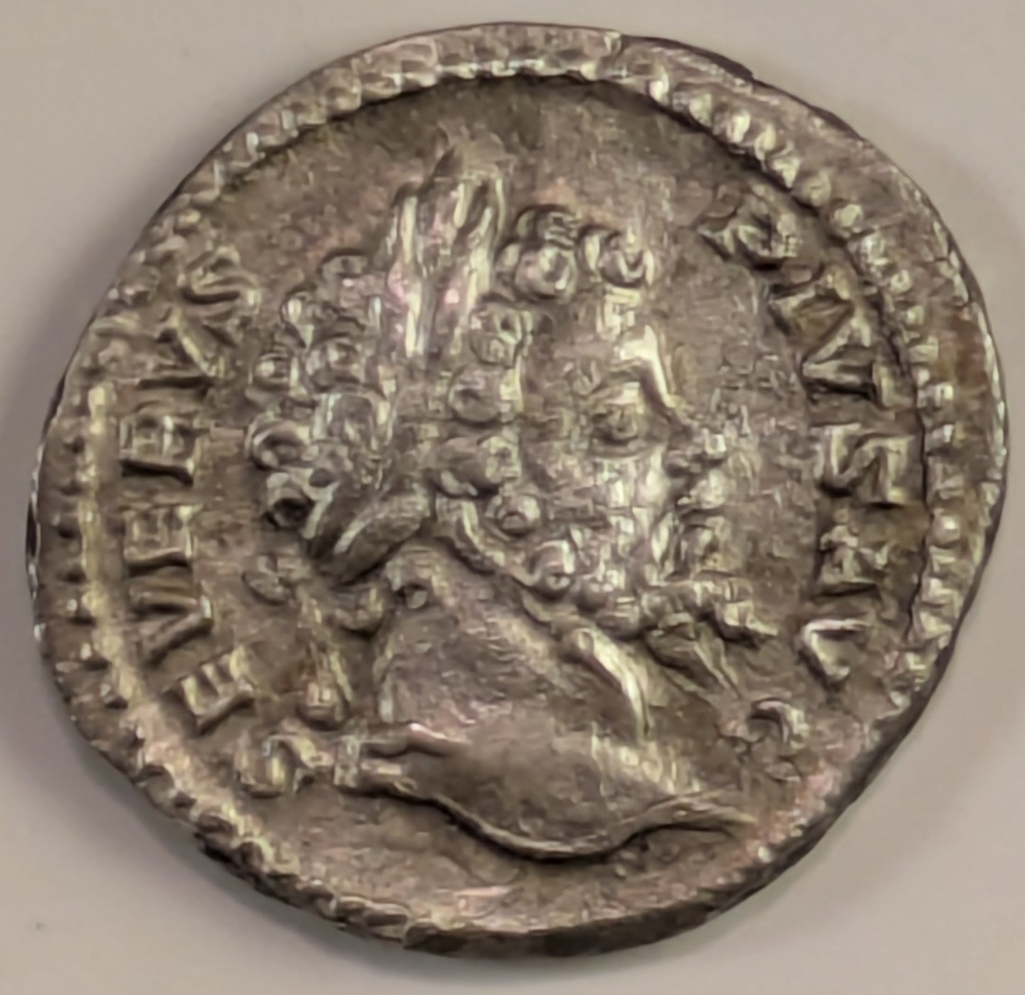 ROME, Septimius Severus ~ 193-211 AD (205) ~ Silver Denarius (2.54g) ~ Laureate bearded bust right ~ Annona standing facing, head left, holding grain ears over modius & cornucopia ~ PM TRP XIII ~ RSC-472, RIC-198 ~ Toned VF, reverse a bit porous