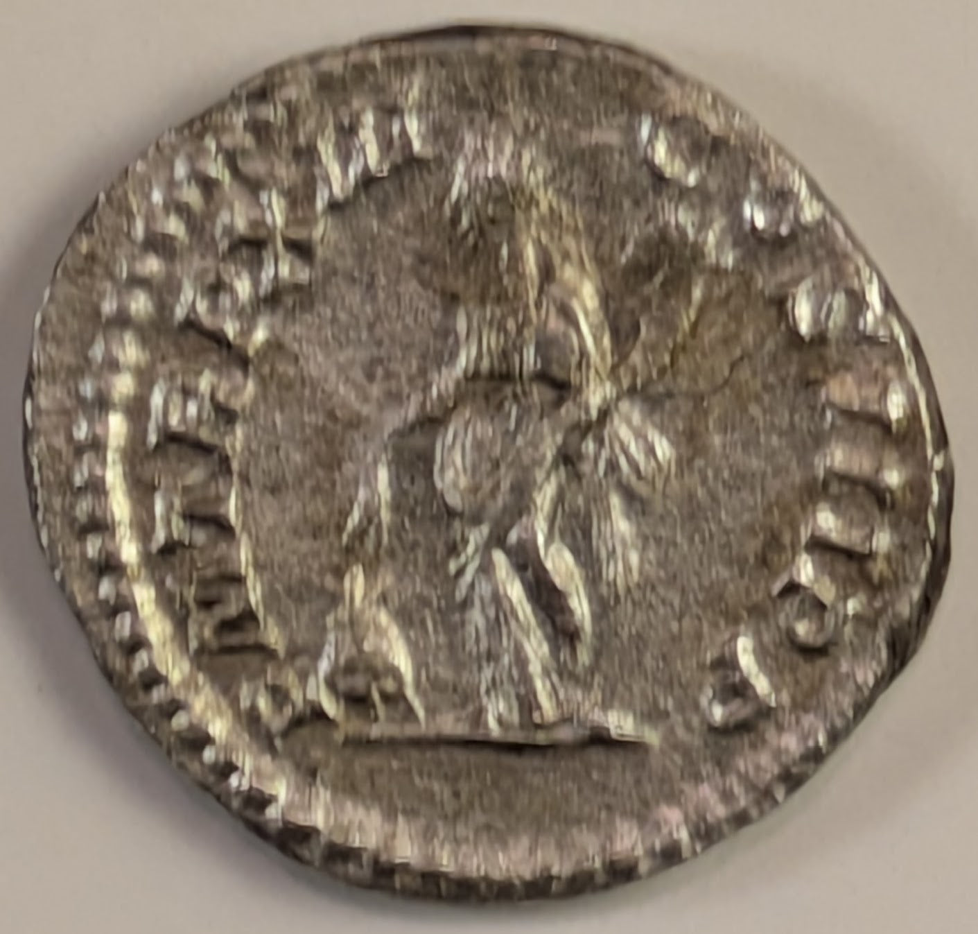ROME, Septimius Severus ~ 193-211 AD (205) ~ Silver Denarius (2.54g) ~ Laureate bearded bust right ~ Annona standing facing, head left, holding grain ears over modius & cornucopia ~ PM TRP XIII ~ RSC-472, RIC-198 ~ Toned VF, reverse a bit porous