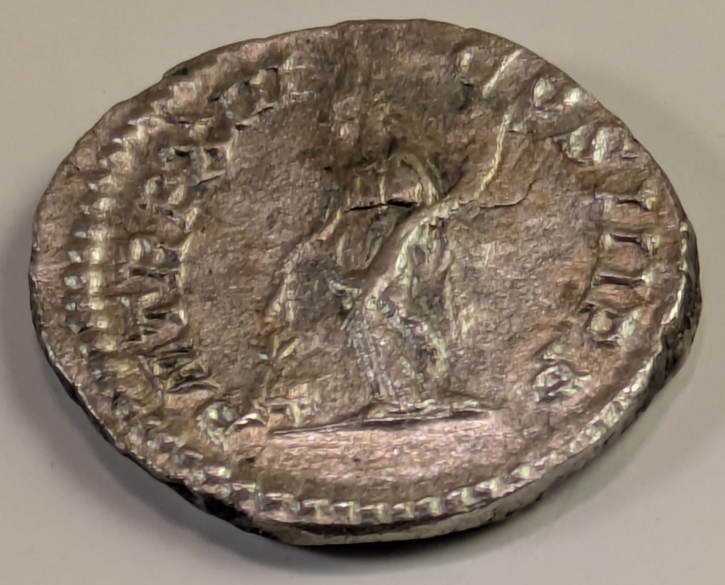ROME, Septimius Severus ~ 193-211 AD (205) ~ Silver Denarius (2.54g) ~ Laureate bearded bust right ~ Annona standing facing, head left, holding grain ears over modius & cornucopia ~ PM TRP XIII ~ RSC-472, RIC-198 ~ Toned VF, reverse a bit porous