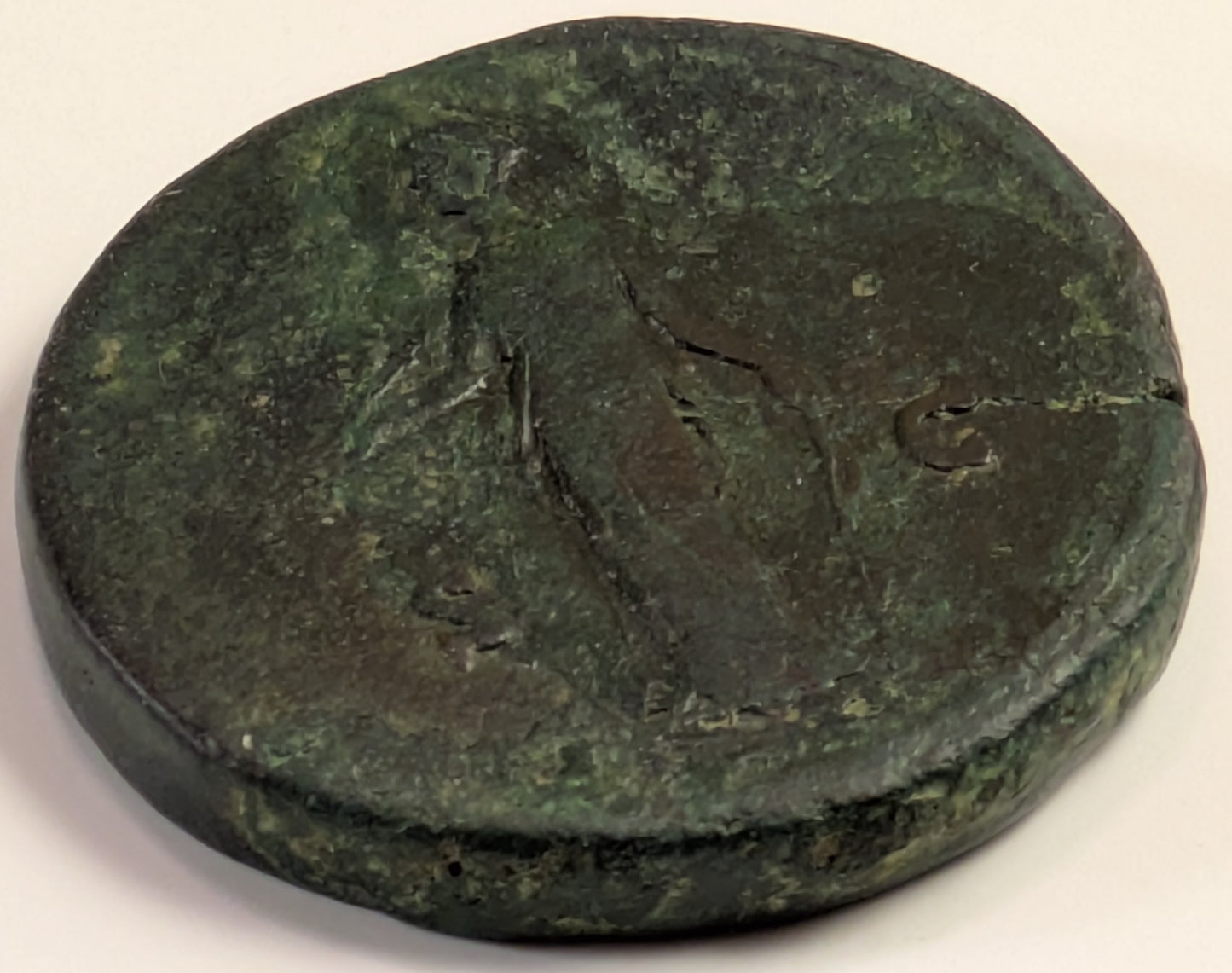 ROME, Faustina Jr., daughter of Antoninus Pius (154-156 AD) ~ AE Sestertius (27.14g) ~ Draped bust right FAVSTINA AVG PII AVG FIL ~ Diana standing left, holding arrow and bow, S-C to either side ~ RIC-1383, SR-4717 ~ F-VF, green-brown patina. Light.