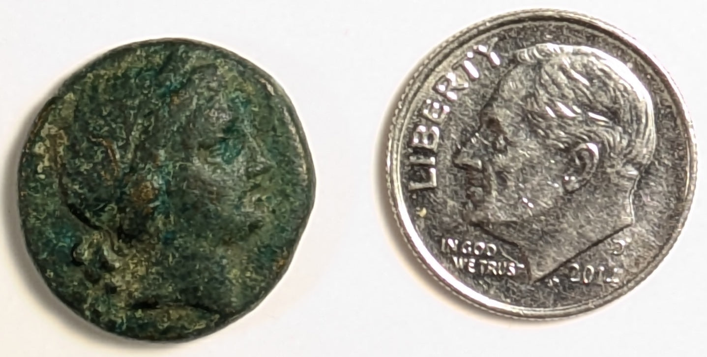 MYSIA, Cyzicus ~ 2nd-1st Century BC ~ Æ17 (4.52g) ~ Head of Kore Soteira in wreathed in corn right ~ KY ZI in oak-wreath, NIE monogram in center ~ SNG Cop-71 ~ Ch. VF, nice green patina