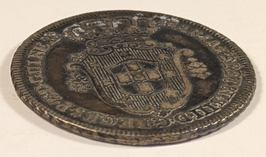 ANGOLA, Portuguese Africa ~ 1783 ~ 10 Macutas ~ Crowned arms ~ Denomination within wreath. One year type issued under Maria I and Pedro III ~ Cr-22, KM-24, Dav-6 ~ Toned VF