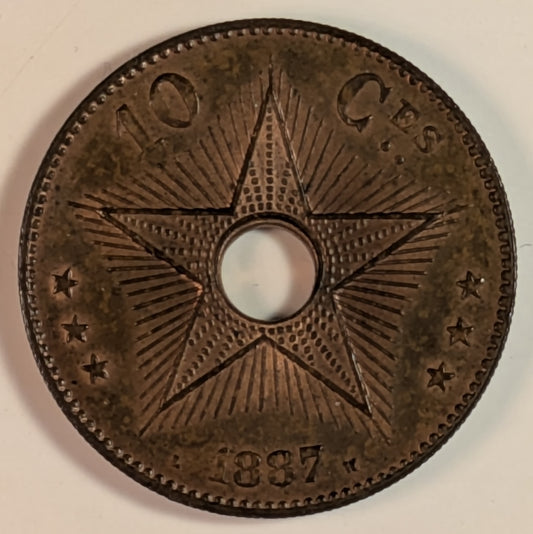 BELGIAN CONGO, Congo Free State ~ 1887 ~ 10 Centimes ~ 1st year of type ~ Y-4, KM-4 ~ Ch. R & B Unc